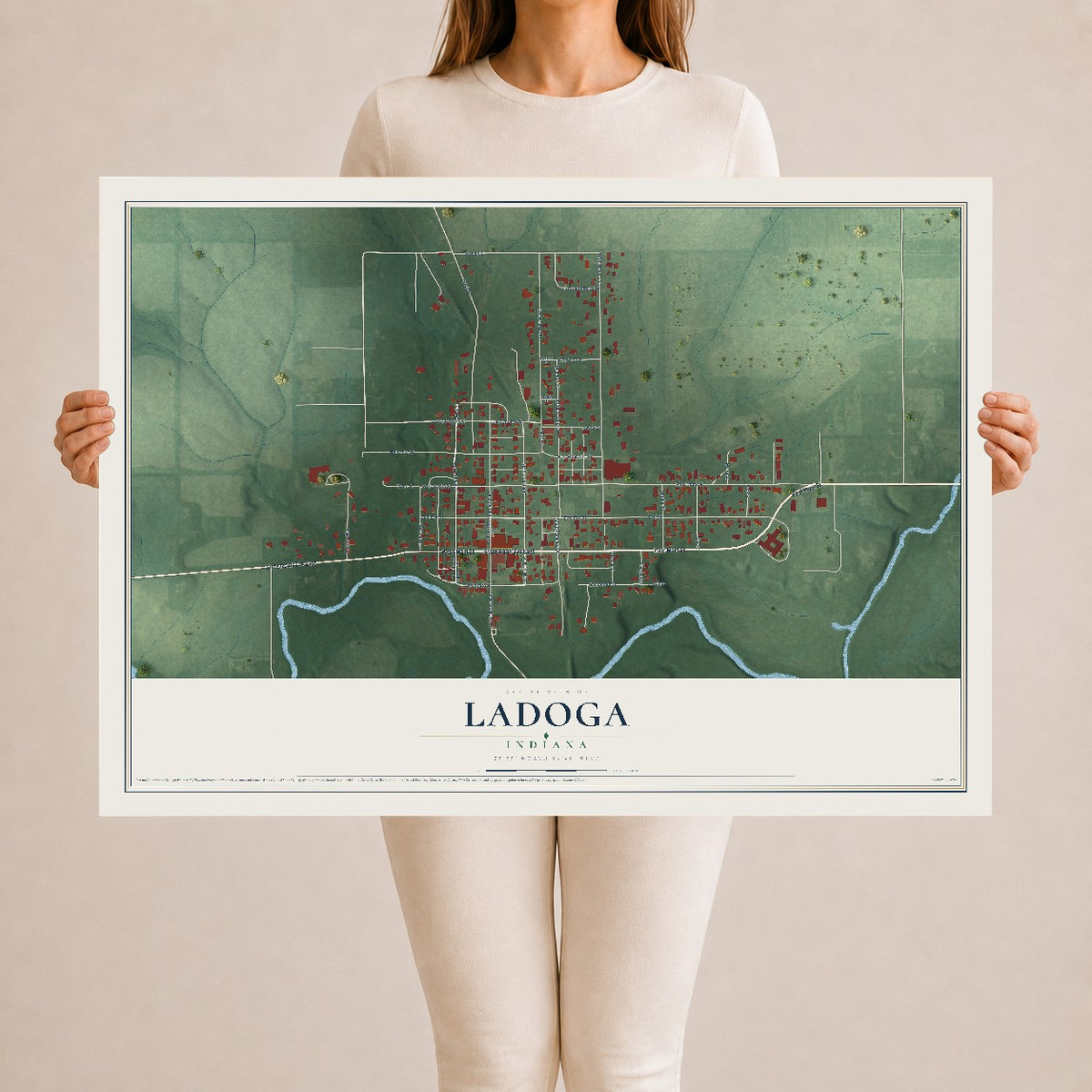 Map of Ladoga, Indiana, 24 x 36 inch unframed archival matte print