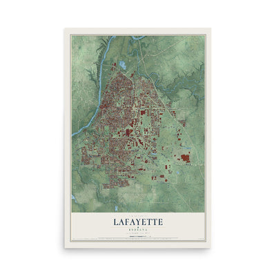Map of Lafayette, Indiana, 12 x 18 inch unframed archival matte print