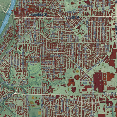Close-up of the map of Lafayette, Indiana print showing street and building detail