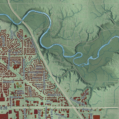 Second close-up of the map of Lafayette, Indiana print showing more streets and buildings