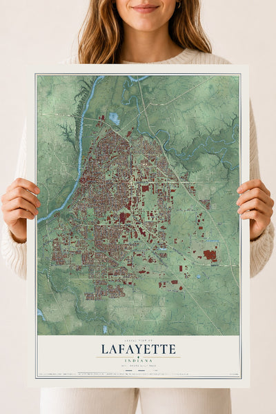 Map of Lafayette, Indiana, 18 x 24 inch unframed archival matte print