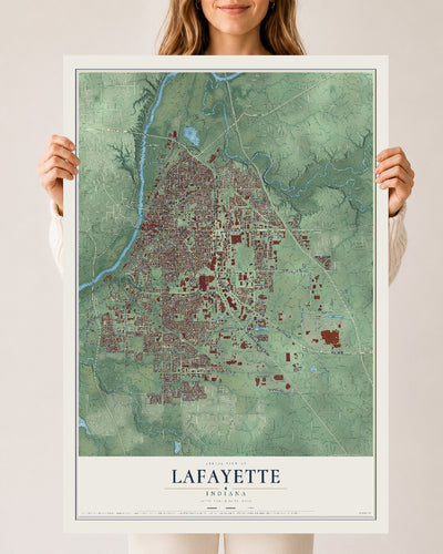 Map of Lafayette, Indiana, 24 x 36 inch unframed archival matte print