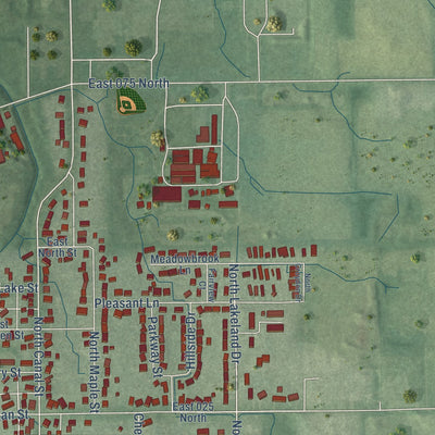 Second close-up of the map of Lagrange, Indiana print showing more streets and buildings