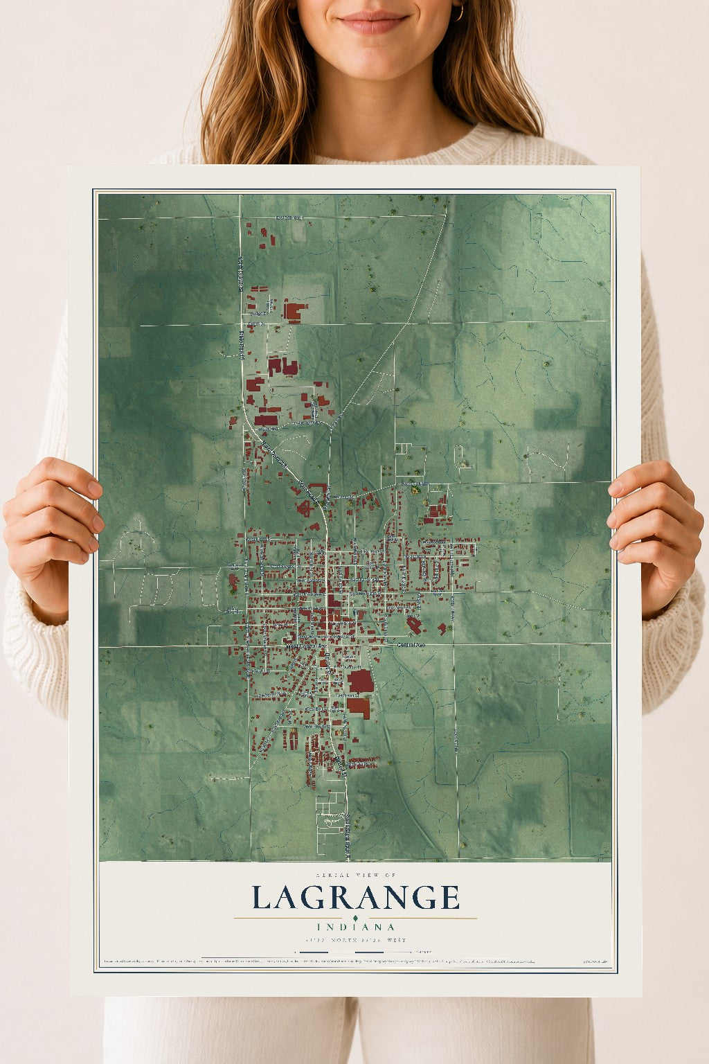Map of Lagrange, Indiana, 18 x 24 inch unframed archival matte print