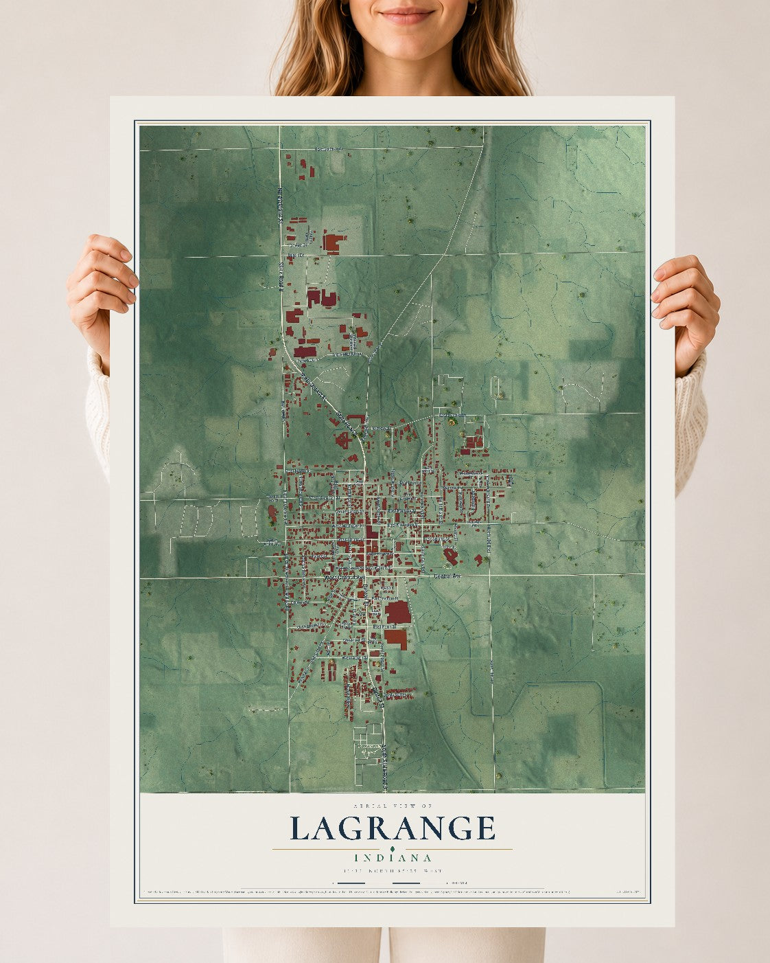 Map of Lagrange, Indiana, 24 x 36 inch unframed archival matte print