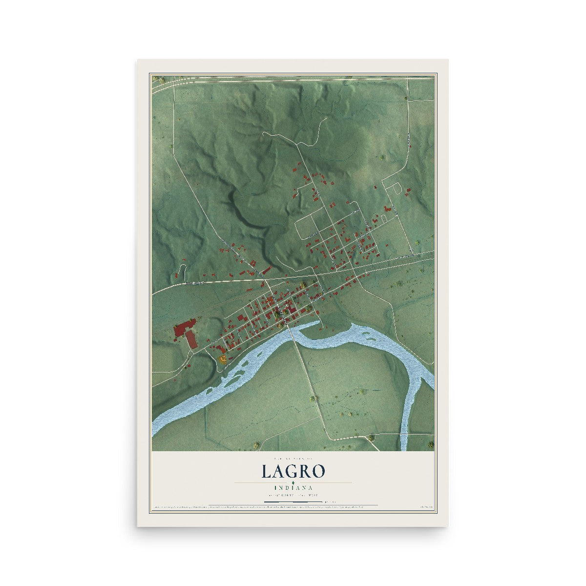 Map of Lagro, Indiana, 12 x 18 inch unframed archival matte print