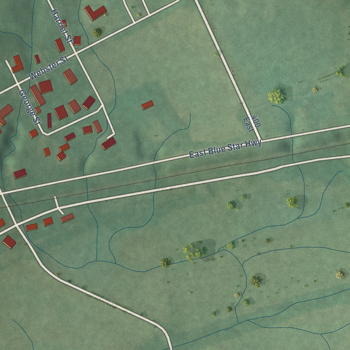 Second close-up of the map of Lagro, Indiana print showing more streets and buildings