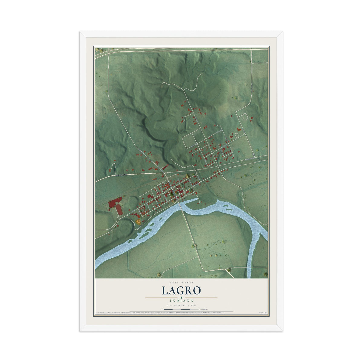 Map of Lagro, Indiana, 12 x 18 inch print in a white wood frame