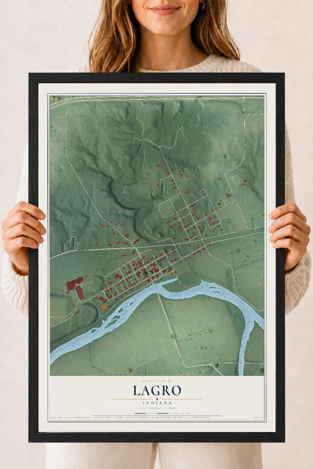 Map of Lagro, Indiana, 18 x 24 inch print in a black wood frame