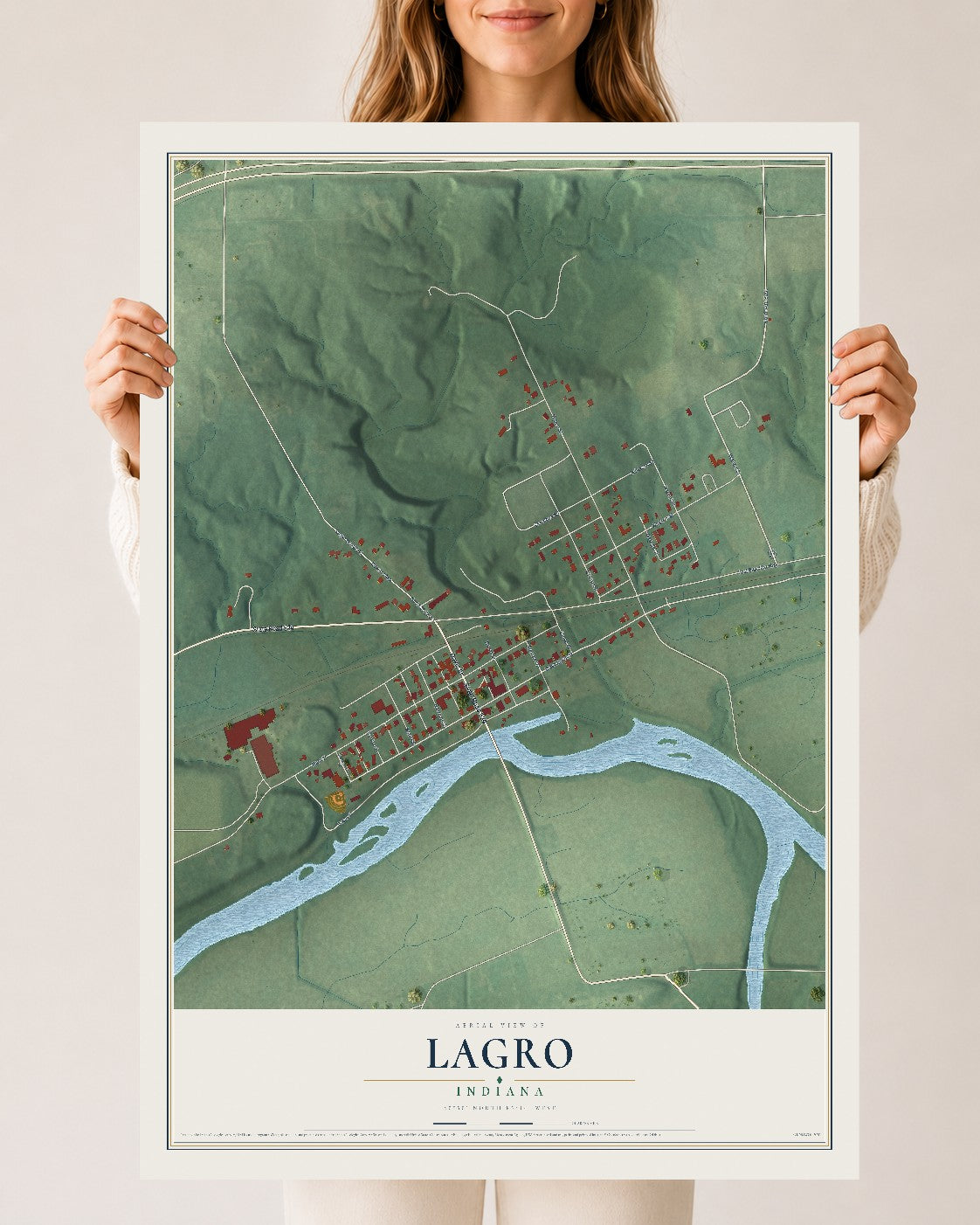 Map of Lagro, Indiana, 24 x 36 inch unframed archival matte print
