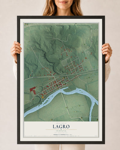 Map of Lagro, Indiana, 24 x 36 inch print in a black wood frame