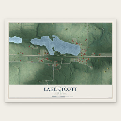 Lake Cicott, Indiana map print, the full design