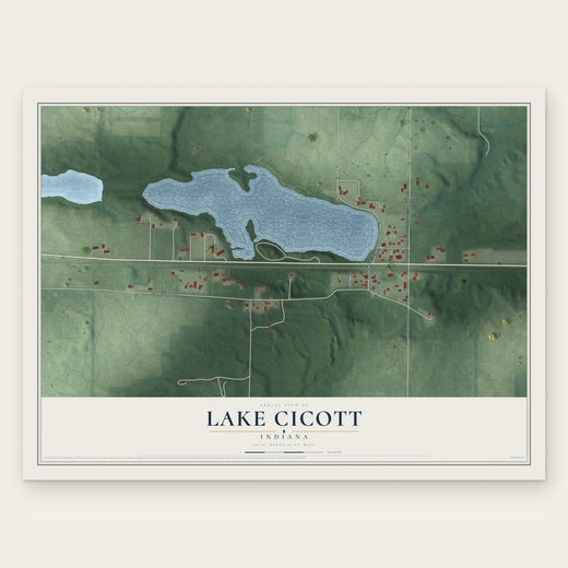 Lake Cicott, Indiana map print, the full design