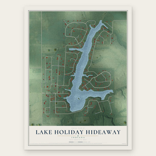 Lake Holiday Hideaway, Indiana map print, the full design