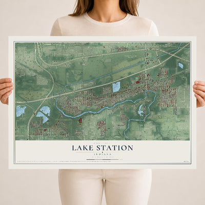 Map of Lake Station, Indiana, 18 x 24 inch unframed archival matte print
