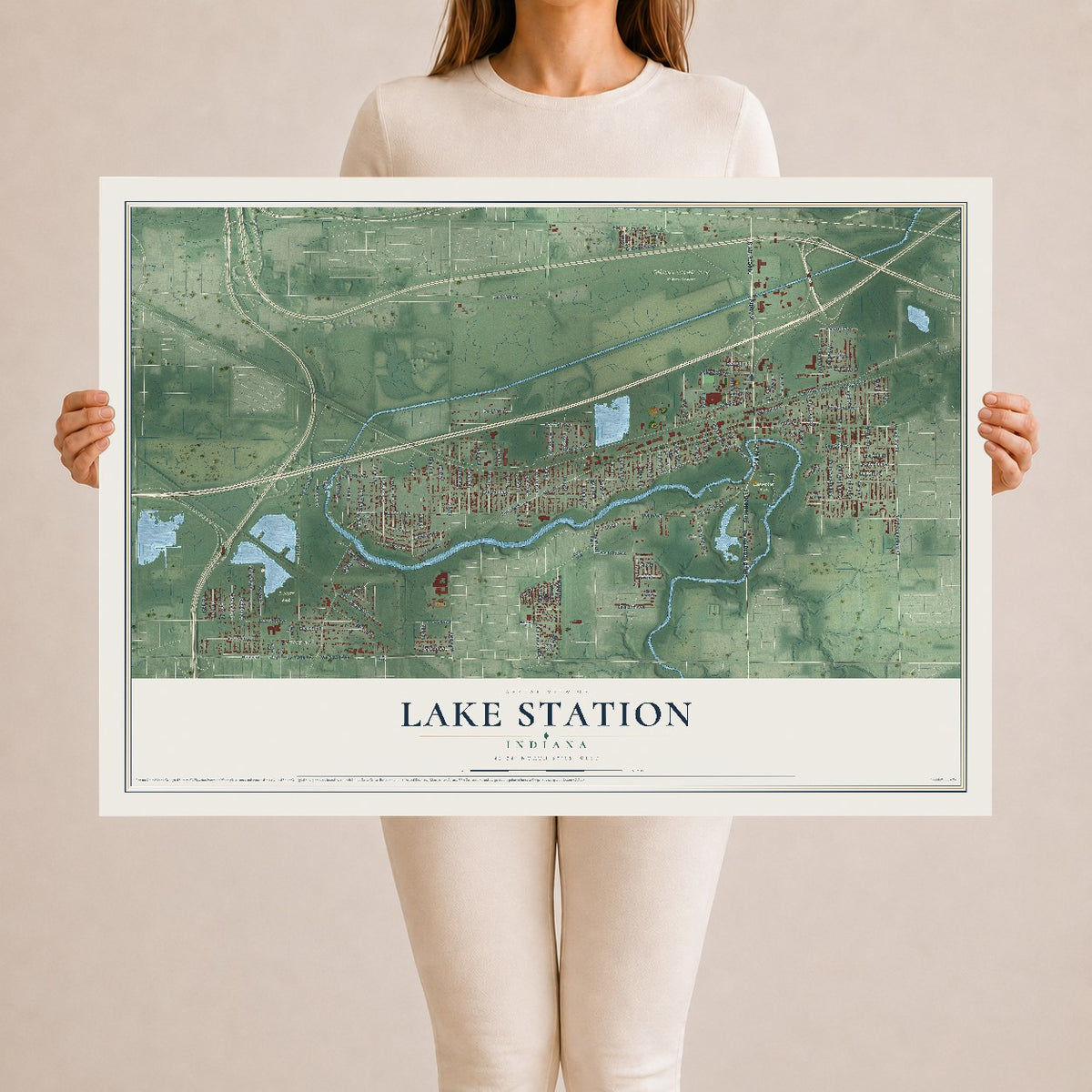 Map of Lake Station, Indiana, 24 x 36 inch unframed archival matte print