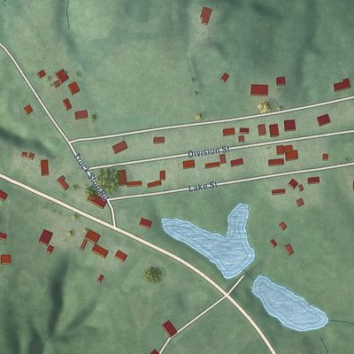 Close-up of the map of Lake View, Indiana print showing street and building detail