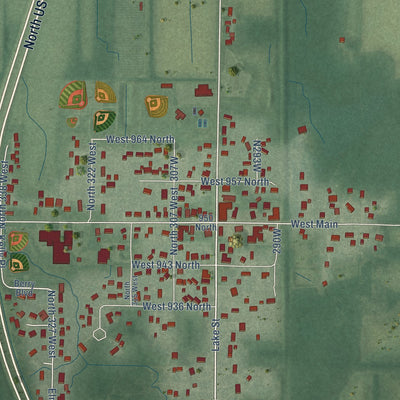 Close-up of the map of Lake Village, Indiana print showing street and building detail