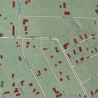 Close-up of the map of Lakeshore Resort, Indiana print showing street and building detail