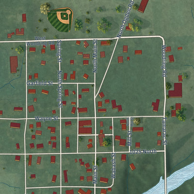 Close-up of the map of Laketon, Indiana print showing street and building detail