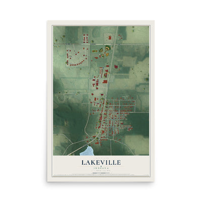 Map of Lakeville, Indiana, 12 x 18 inch unframed archival matte print