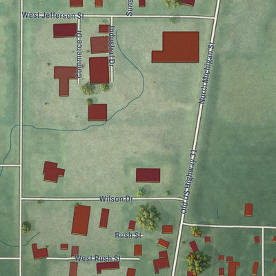 Second close-up of the map of Lakeville, Indiana print showing more streets and buildings