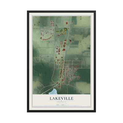 Map of Lakeville, Indiana, 12 x 18 inch print in a black wood frame