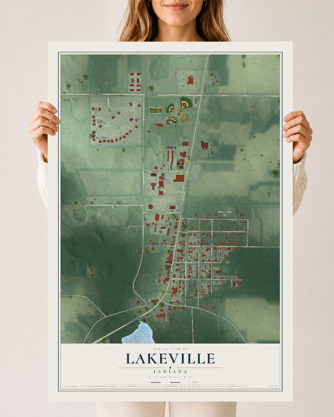 Map of Lakeville, Indiana, 24 x 36 inch unframed archival matte print