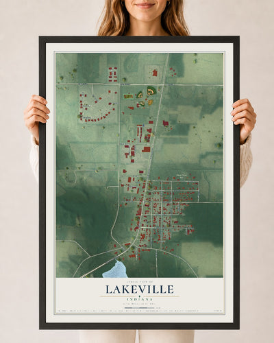 Map of Lakeville, Indiana, 24 x 36 inch print in a black wood frame