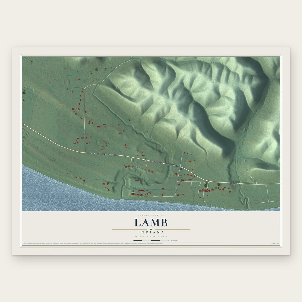 Lamb, Indiana map print, the full design