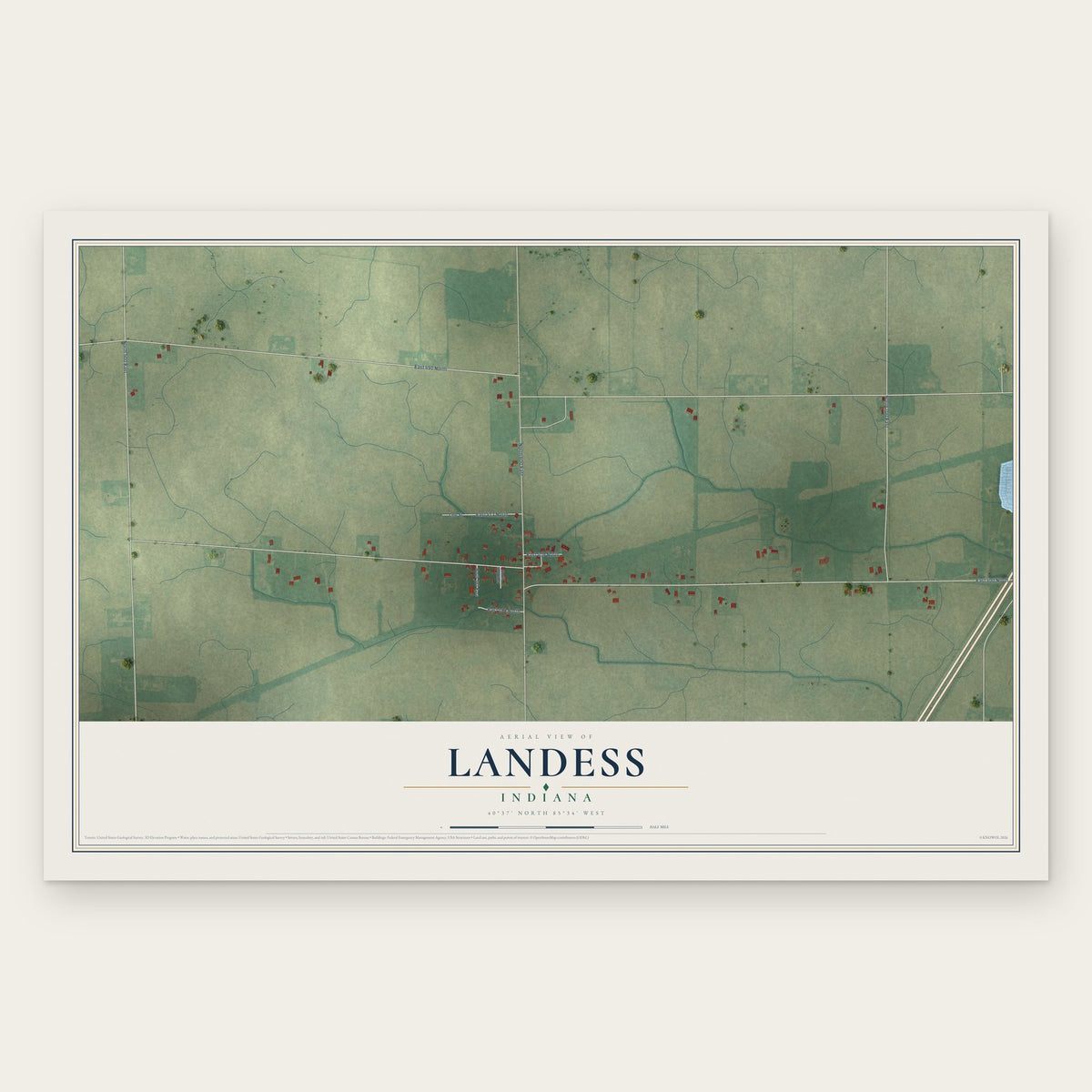 Landess, Indiana map print, the full design