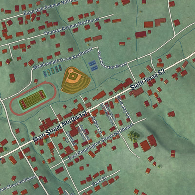 Close-up of the map of Lanesville, Indiana print showing street and building detail
