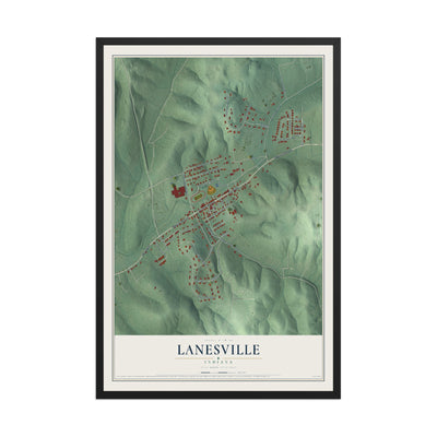 Map of Lanesville, Indiana, 12 x 18 inch print in a black wood frame
