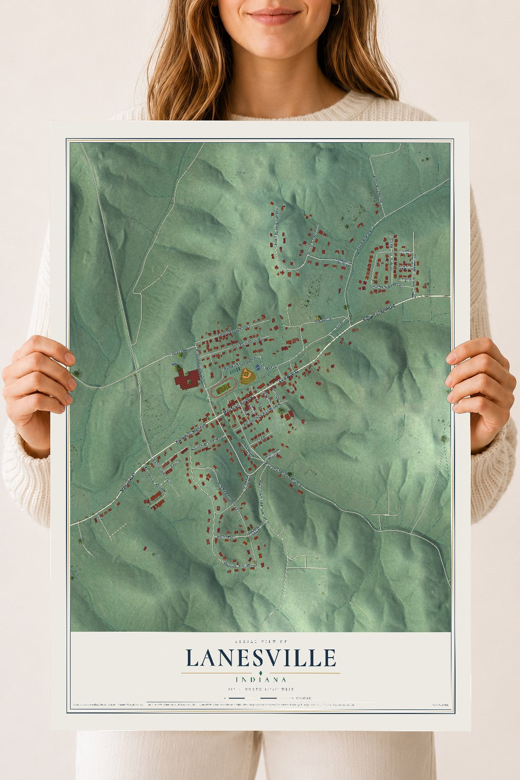 Map of Lanesville, Indiana, 18 x 24 inch unframed archival matte print