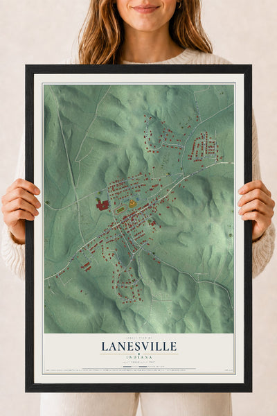 Map of Lanesville, Indiana, 18 x 24 inch print in a black wood frame
