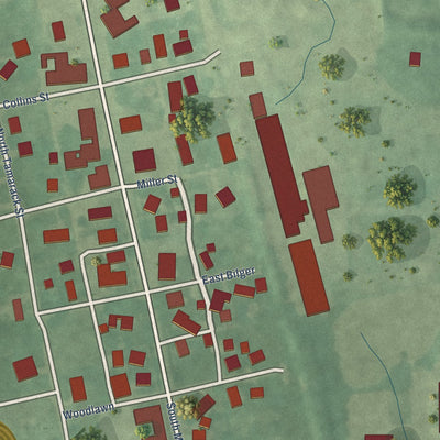 Close-up of the map of Laotto, Indiana print showing street and building detail