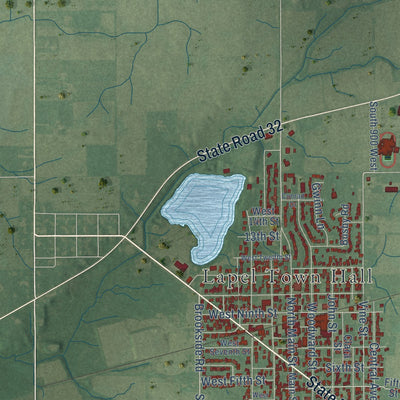 Close-up of the map of Lapel, Indiana print showing street and building detail