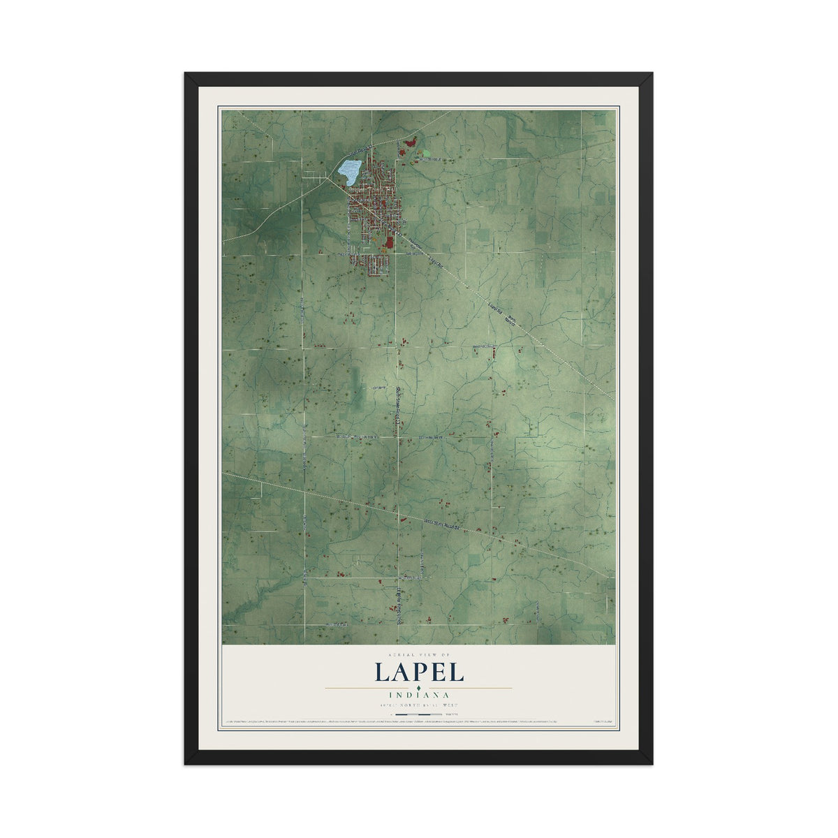 Map of Lapel, Indiana, 12 x 18 inch print in a black wood frame
