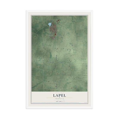 Map of Lapel, Indiana, 12 x 18 inch print in a white wood frame
