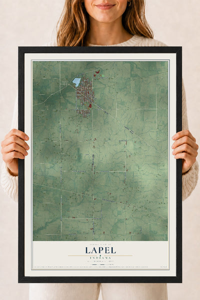 Map of Lapel, Indiana, 18 x 24 inch print in a black wood frame