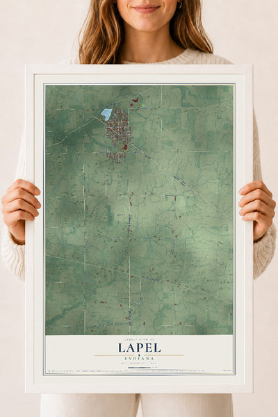 Map of Lapel, Indiana, 18 x 24 inch print in a white wood frame