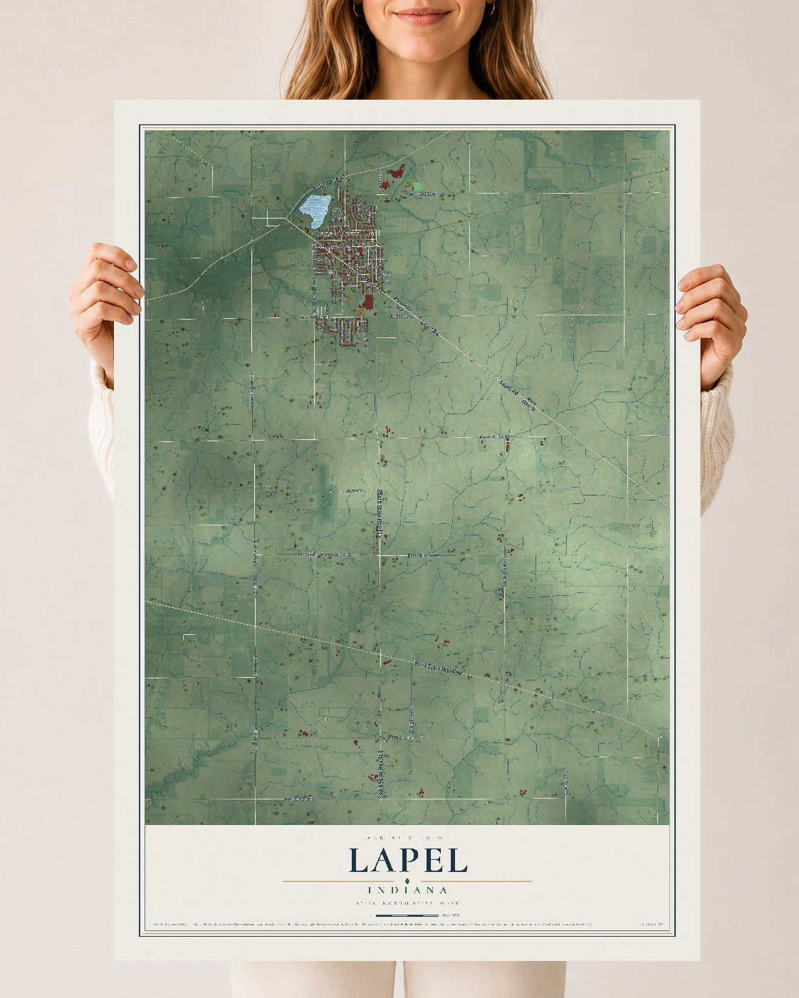 Map of Lapel, Indiana, 24 x 36 inch unframed archival matte print