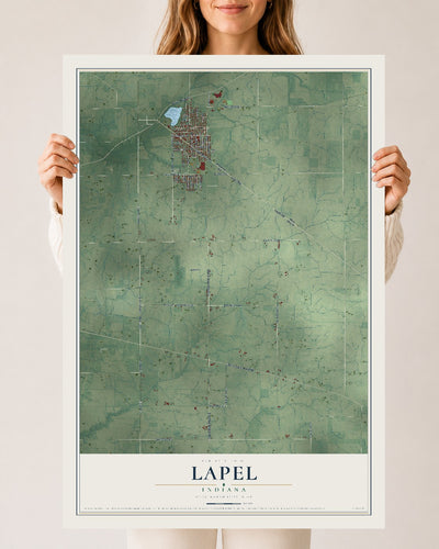 Map of Lapel, Indiana, 24 x 36 inch unframed archival matte print