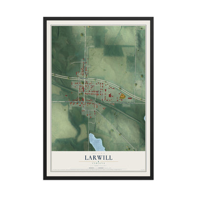 Map of Larwill, Indiana, 12 x 18 inch print in a black wood frame