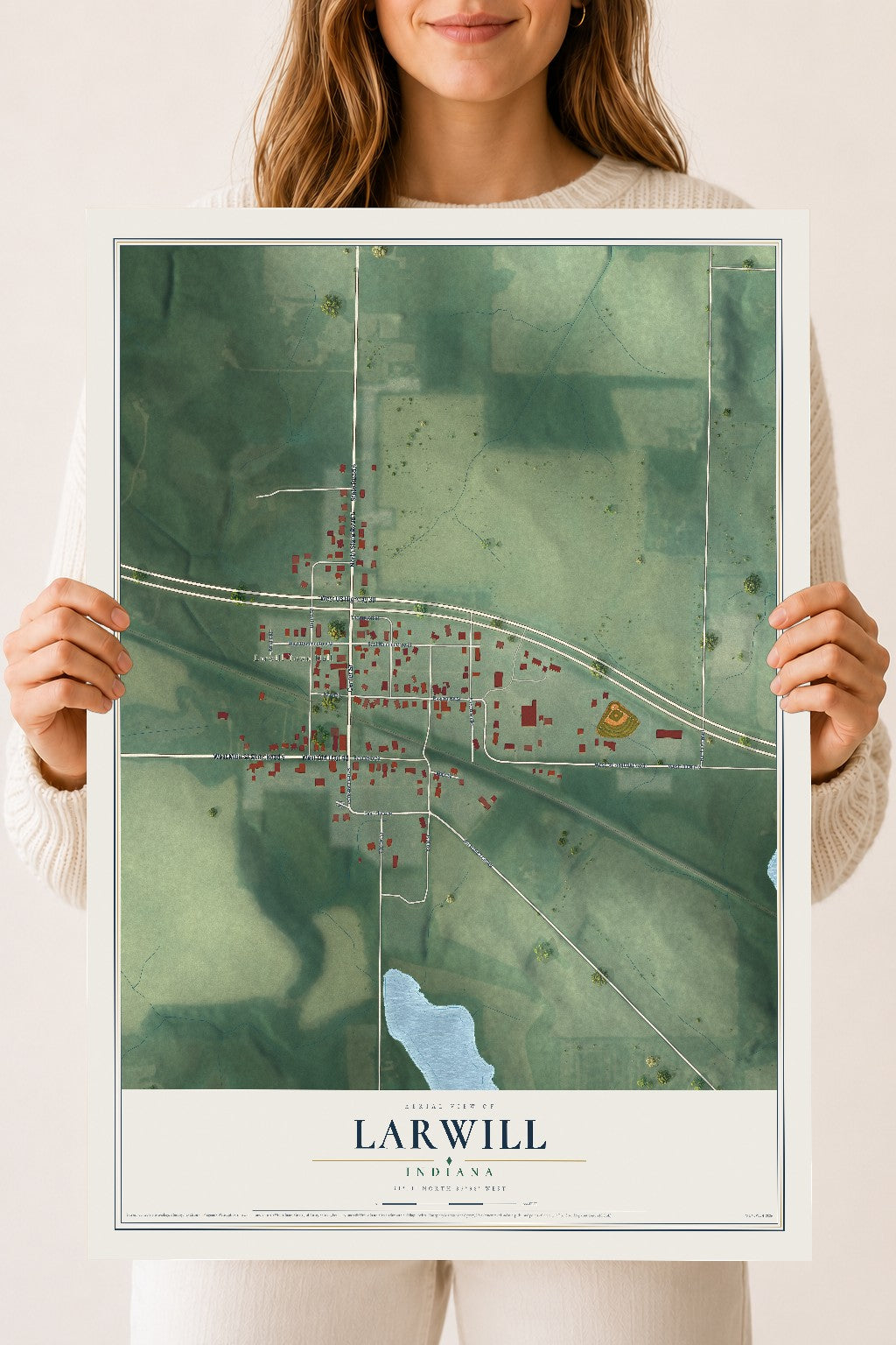 Map of Larwill, Indiana, 18 x 24 inch unframed archival matte print