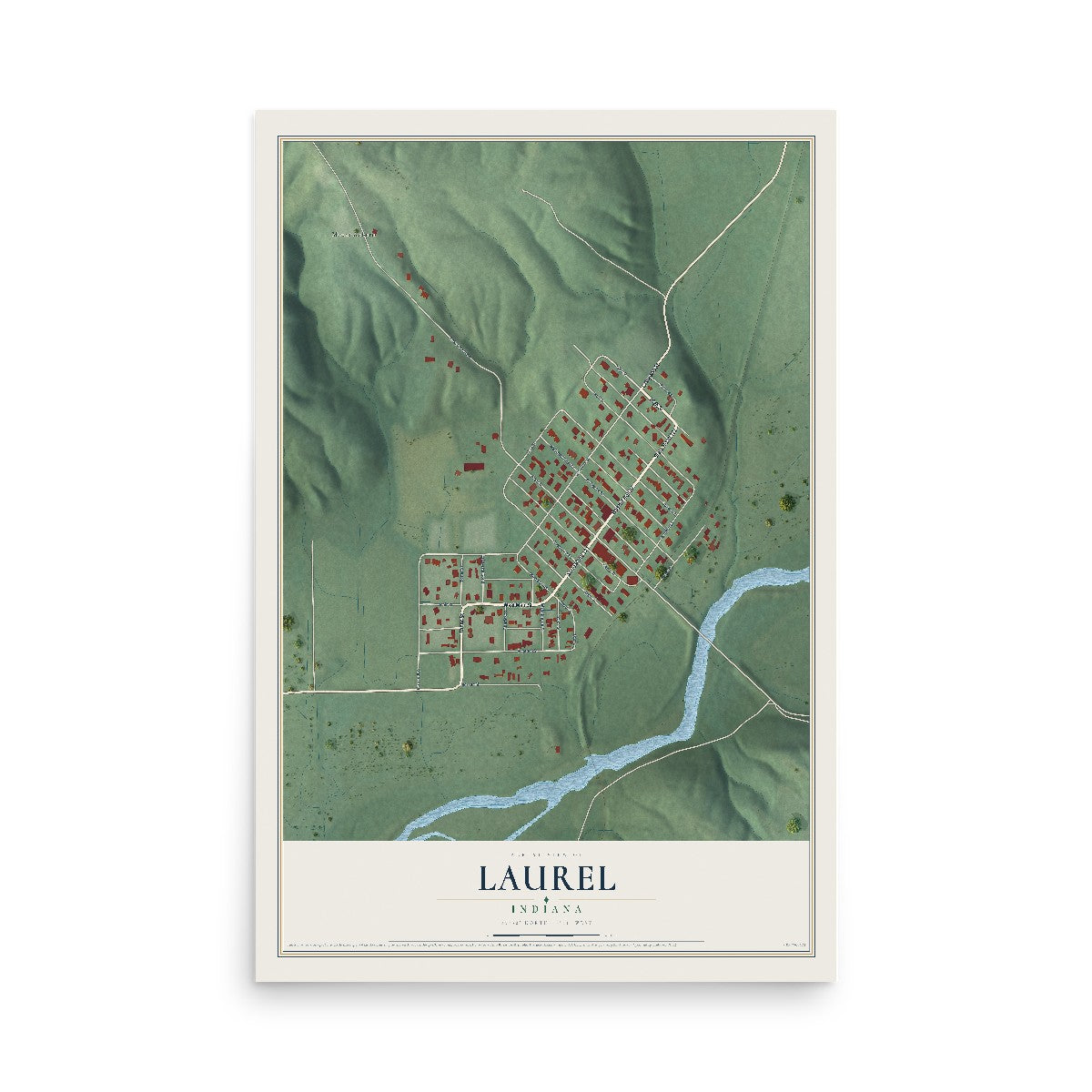 Map of Laurel, Indiana, 12 x 18 inch unframed archival matte print