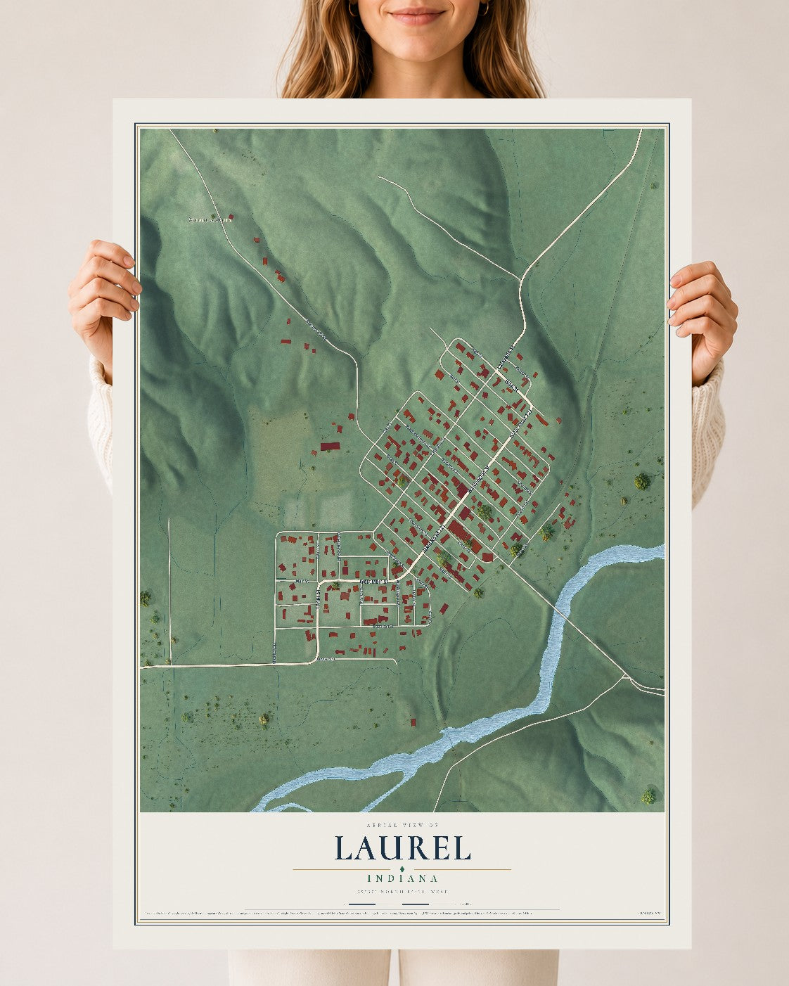 Map of Laurel, Indiana, 24 x 36 inch unframed archival matte print