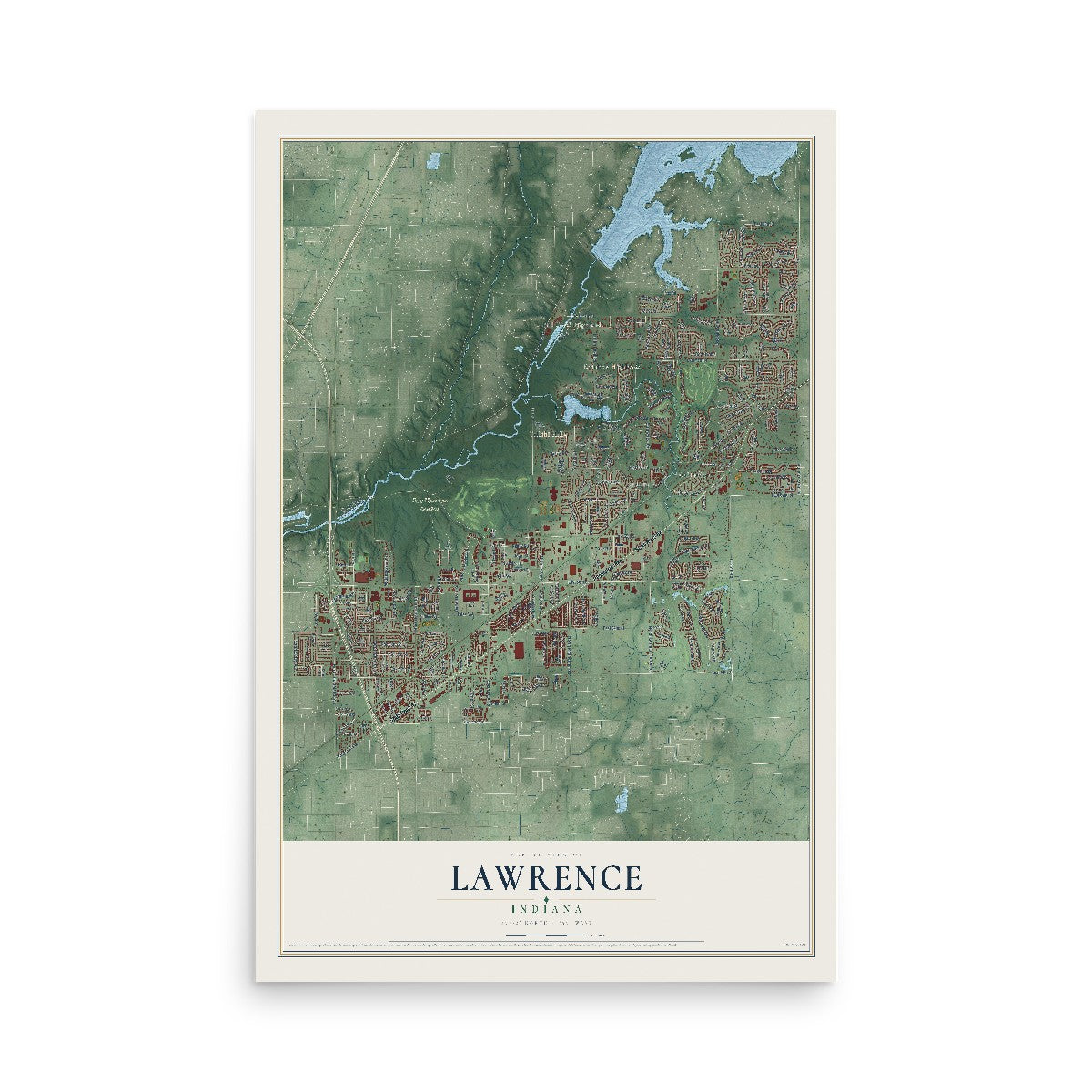 Map of Lawrence, Indiana, 12 x 18 inch unframed archival matte print