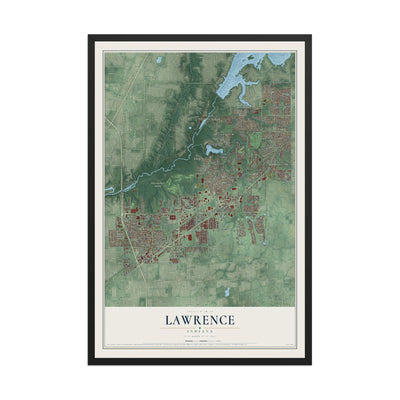 Map of Lawrence, Indiana, 12 x 18 inch print in a black wood frame