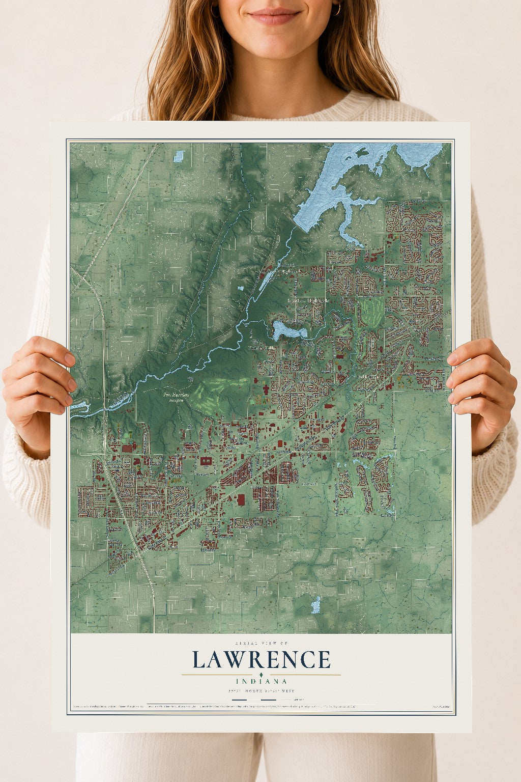 Map of Lawrence, Indiana, 18 x 24 inch unframed archival matte print